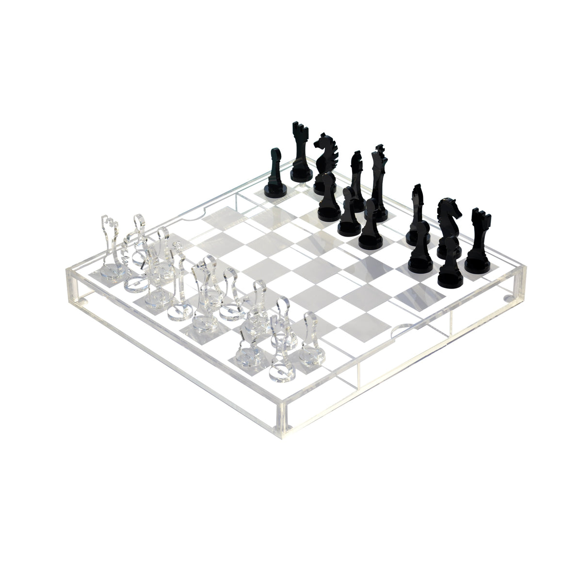 Jogo de xadrez clássico em acrílico em fundo branco