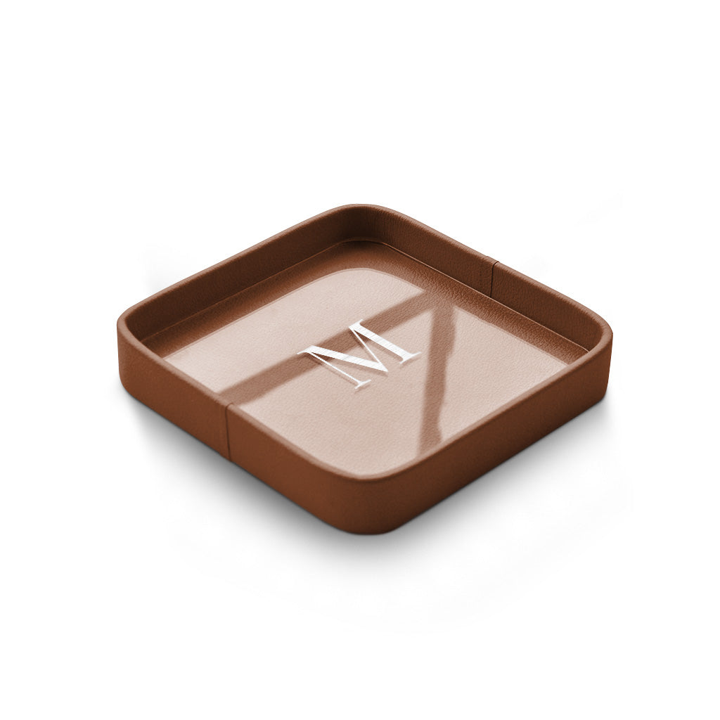 Bandeja Quadrada de Couro Personalizada — bandeja quadrada caramelo