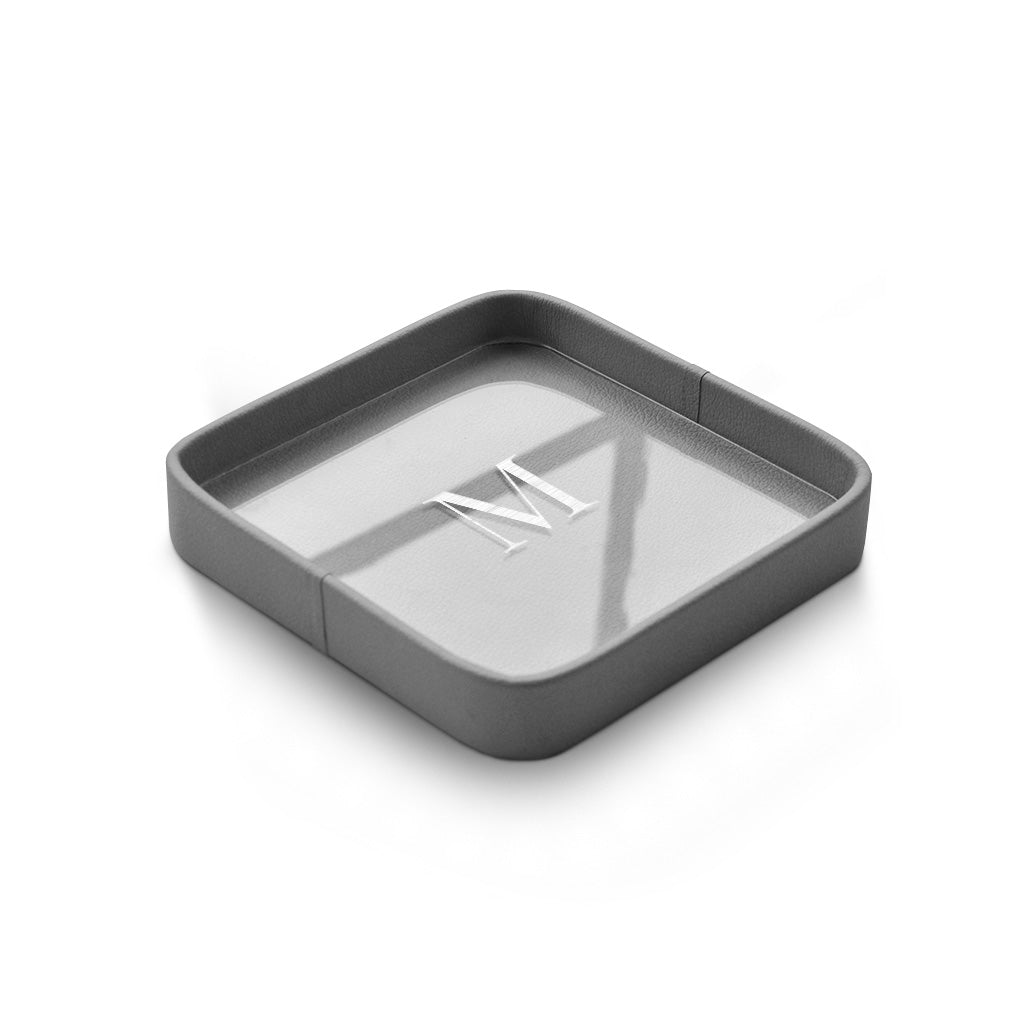 Bandeja Quadrada de Couro Personalizada — bandeja quadrada cinza