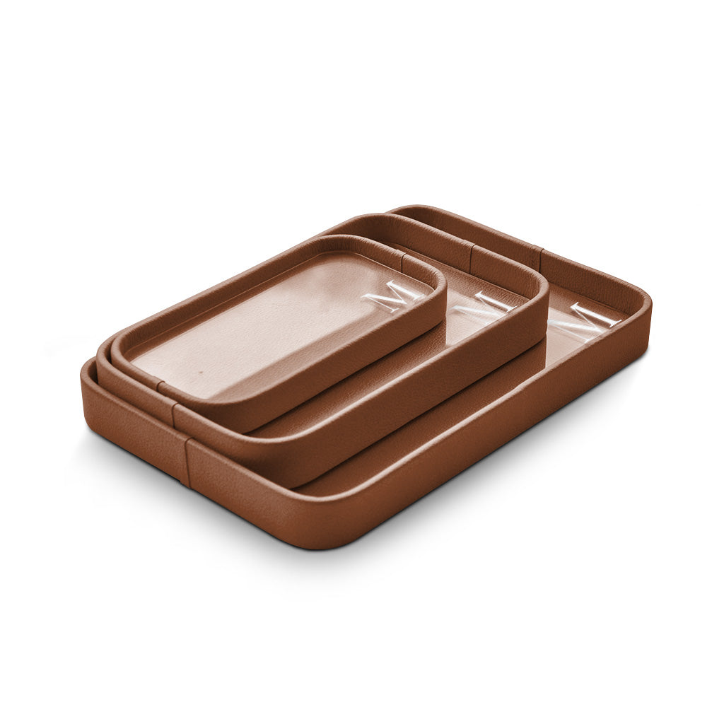 Bandeja Trio de Couro Personalizada — bandeja trio caramelo