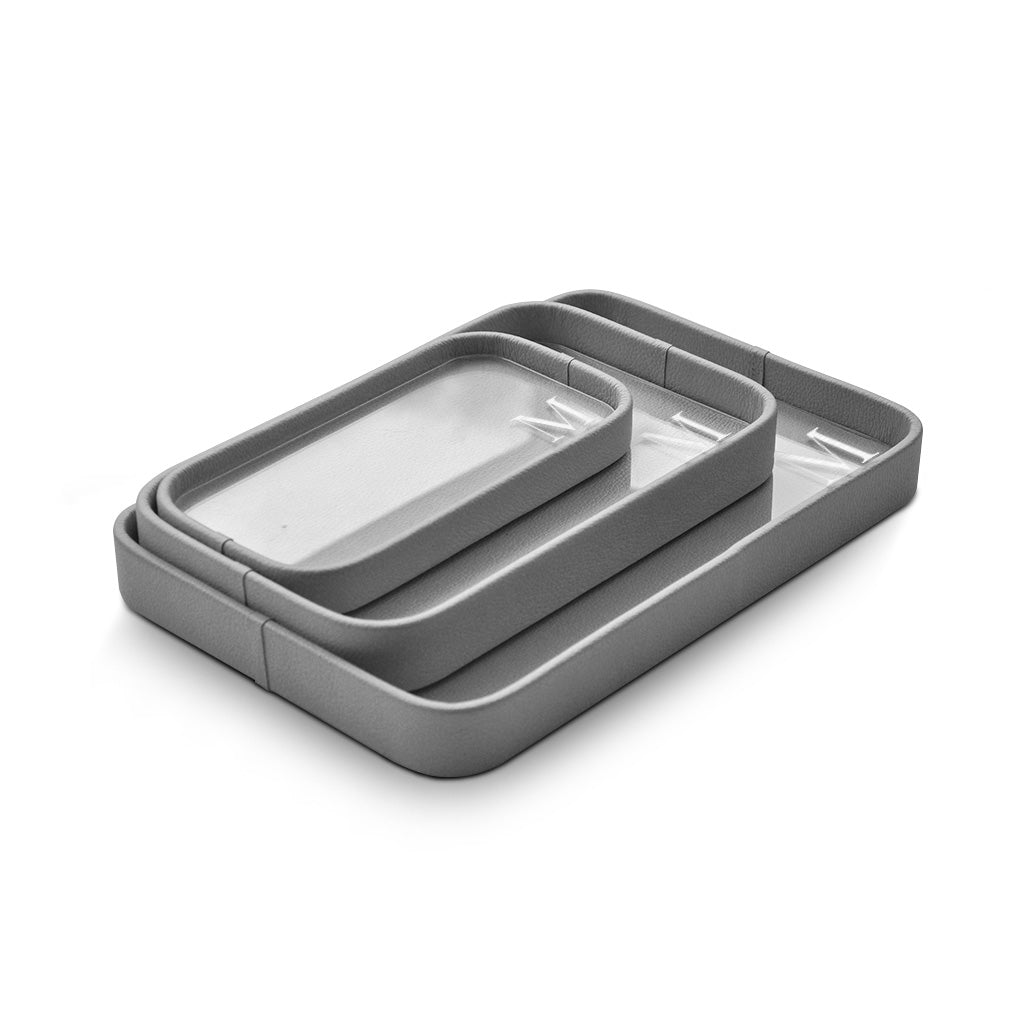 Bandeja Trio de Couro Personalizada — bandeja trio cinza