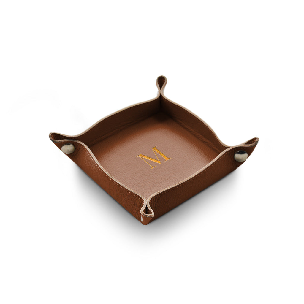 Bandeja Catchall de Couro Personalizada — porta treco caramelo