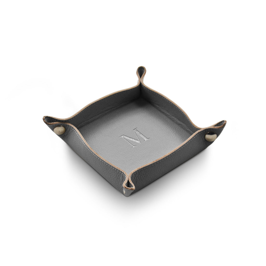 Bandeja Catchall de Couro Personalizada — porta treco cinza