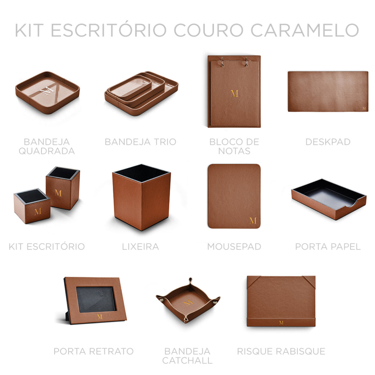 Kit Escritorio Couro Caramelo