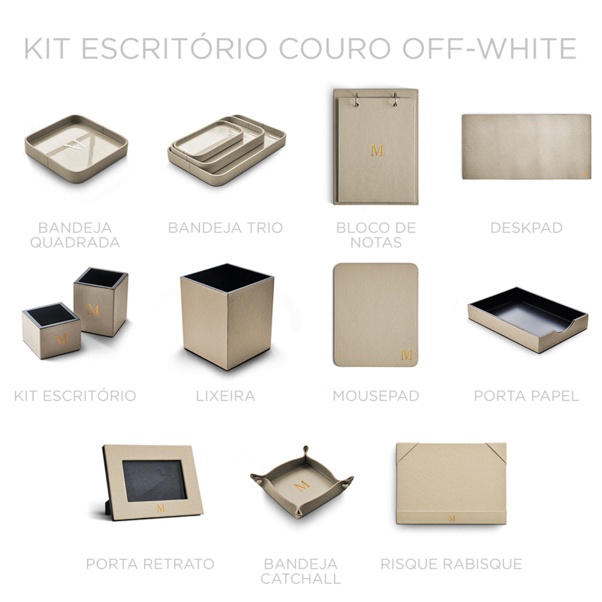 Kit Escritorio Couro Off-White