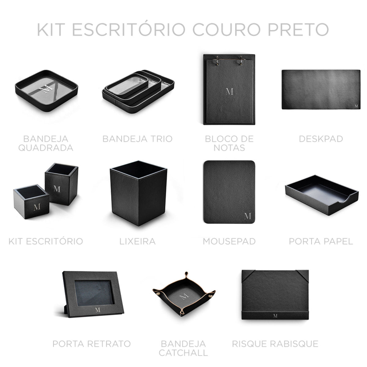 Kit Escritorio Couro Preto
