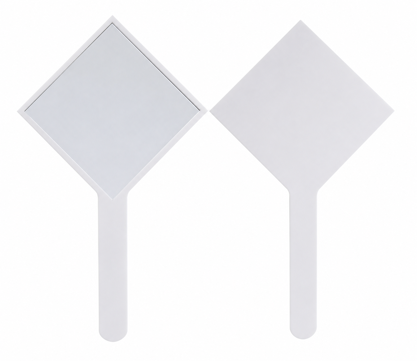 Frente e verso do Espelho de Mão Minimalista na cor Branco